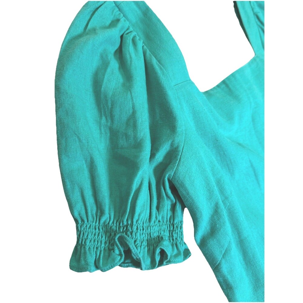 Draper James RSVP Linen Blend Puff Sleeve Mini Dress Green Square Neck S - Picture 4 of 7